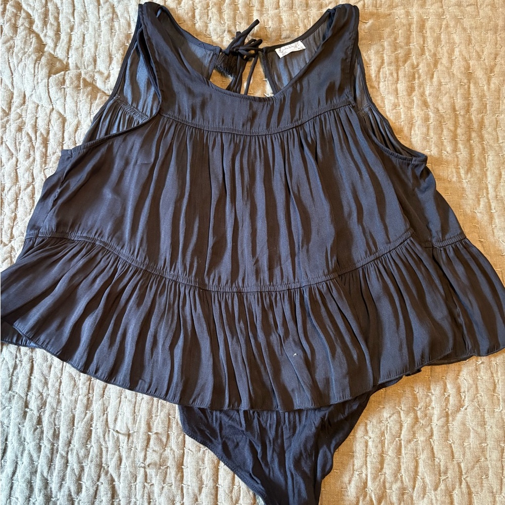 Free People Black Sleeveless Ruffled Bodysuit